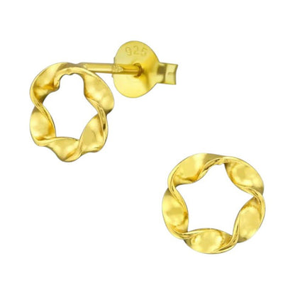 Goudkleurige zilveren gedraaide oorstekers - oor4751 - 38588 - Oorbellen kopen# - 7mm - 925 Zilver - alles