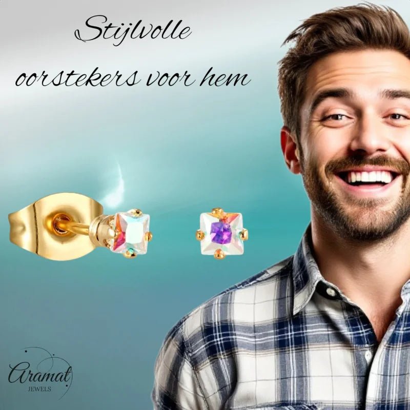 Vierkante kristallen oorbellen.