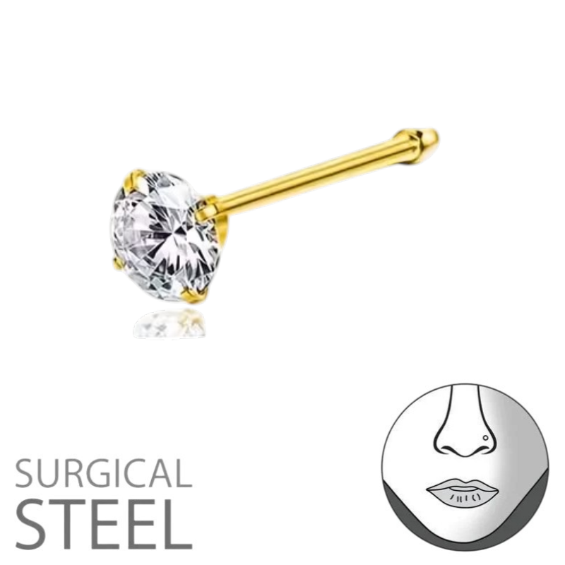 Goudkleurige Neuspiercing Transparante Zirkonia – Recht Staafje 1.5mm 2mm 2.5mm 3mm