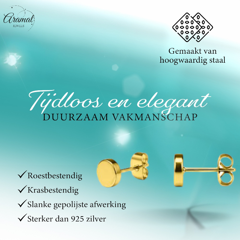 Goudkleurige Ronde Oorstekers RVS 4mm