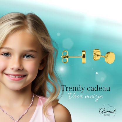 Puces d'oreilles rondes couleur or, en acier inoxydable, 5 mm