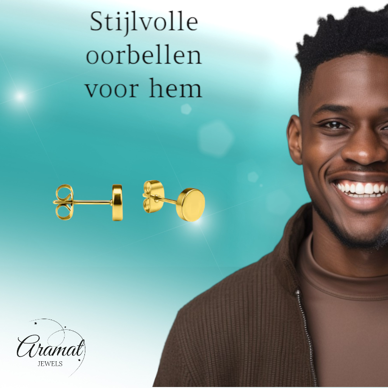 Puces d'oreilles rondes couleur or, en acier inoxydable, 5 mm