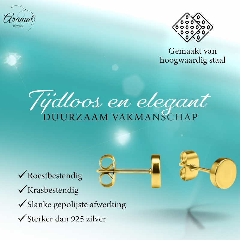 Puces d'oreilles rondes couleur or, en acier inoxydable, 5 mm