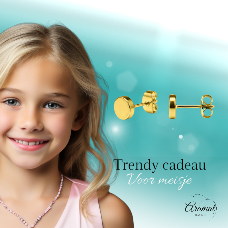 Puces d'oreilles rondes couleur or, en acier inoxydable, 6 mm