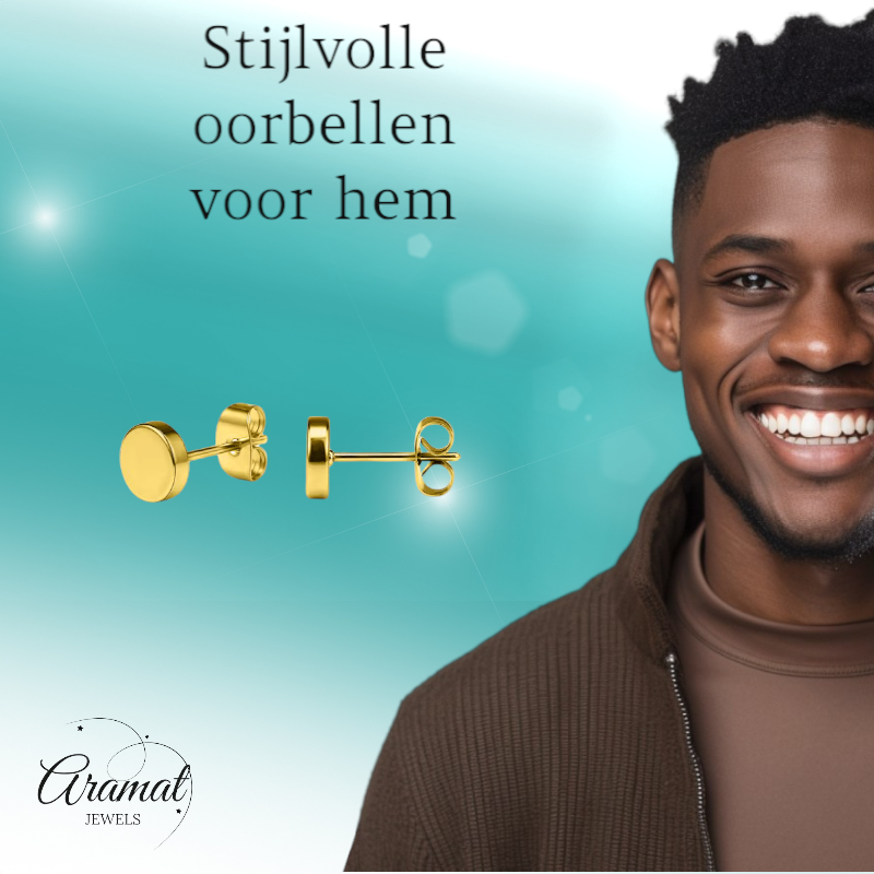 Puces d'oreilles rondes couleur or, en acier inoxydable, 6 mm