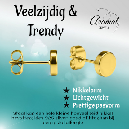 Puces d'oreilles rondes couleur or, en acier inoxydable, 6 mm