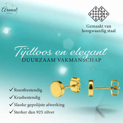 Puces d'oreilles rondes couleur or, en acier inoxydable, 6 mm