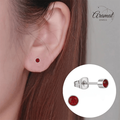 Granaatrood kristal oorstekers – 4mm zilver RVS - Aramat Jewels - Oorbellen - cadeautip
