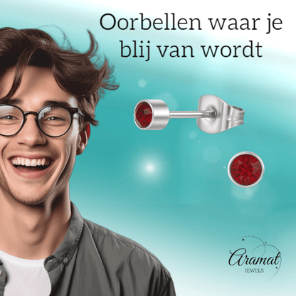 Granaatrood kristal oorstekers – 4mm zilver RVS - Aramat Jewels - Oorbellen - cadeautip