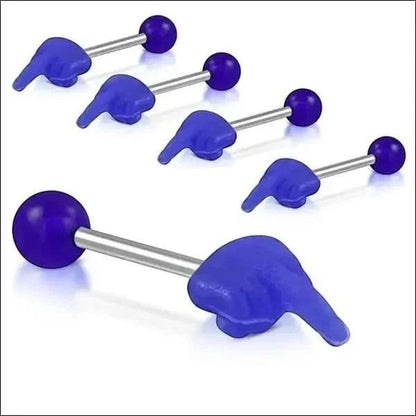 Een set blauwe plastic drukkers met een metalen handvat