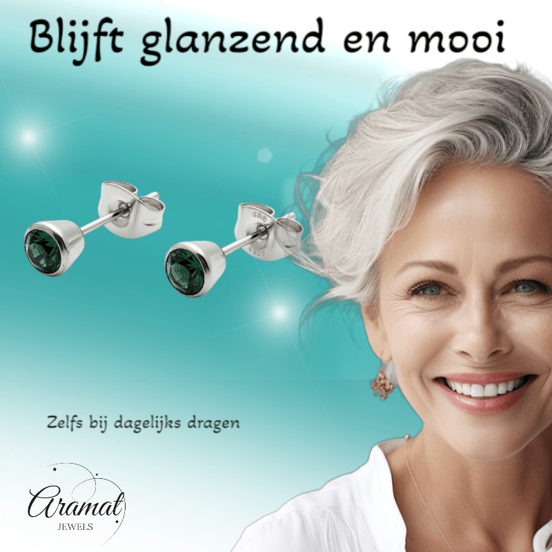 Groene Kristal Stalen Oorbellen - Aramat Jewels - Oorbellen - cadeautip