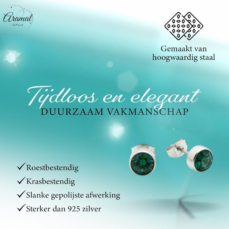 Groene Zirkonia Oorbellen RVS - Aramat Jewels - Oorbellen - cadeautip