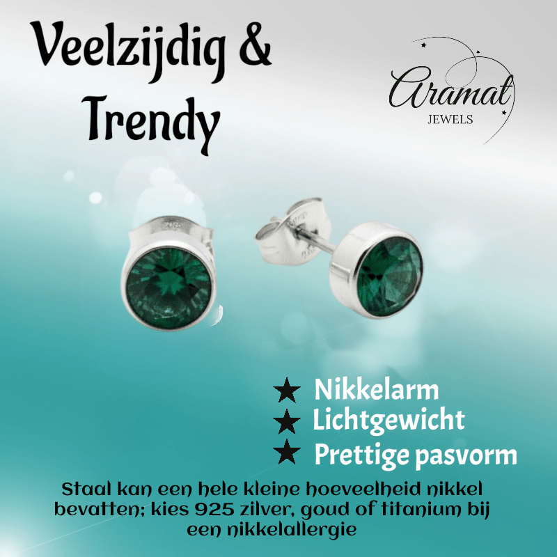 Groene Zirkonia Oorbellen RVS - Aramat Jewels - Oorbellen - cadeautip