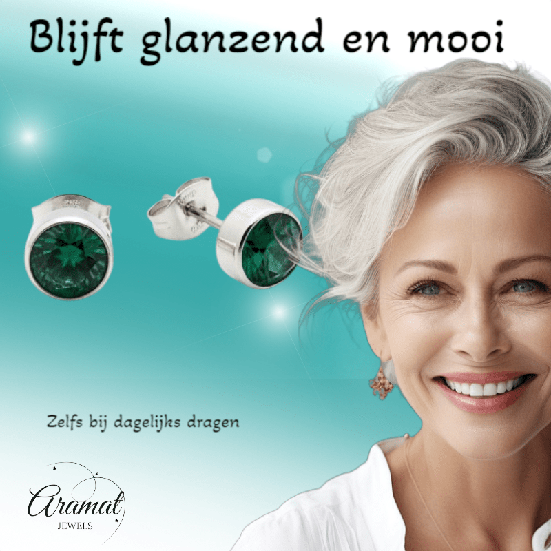 Groene Zirkonia Oorbellen RVS - Aramat Jewels - Oorbellen - cadeautip