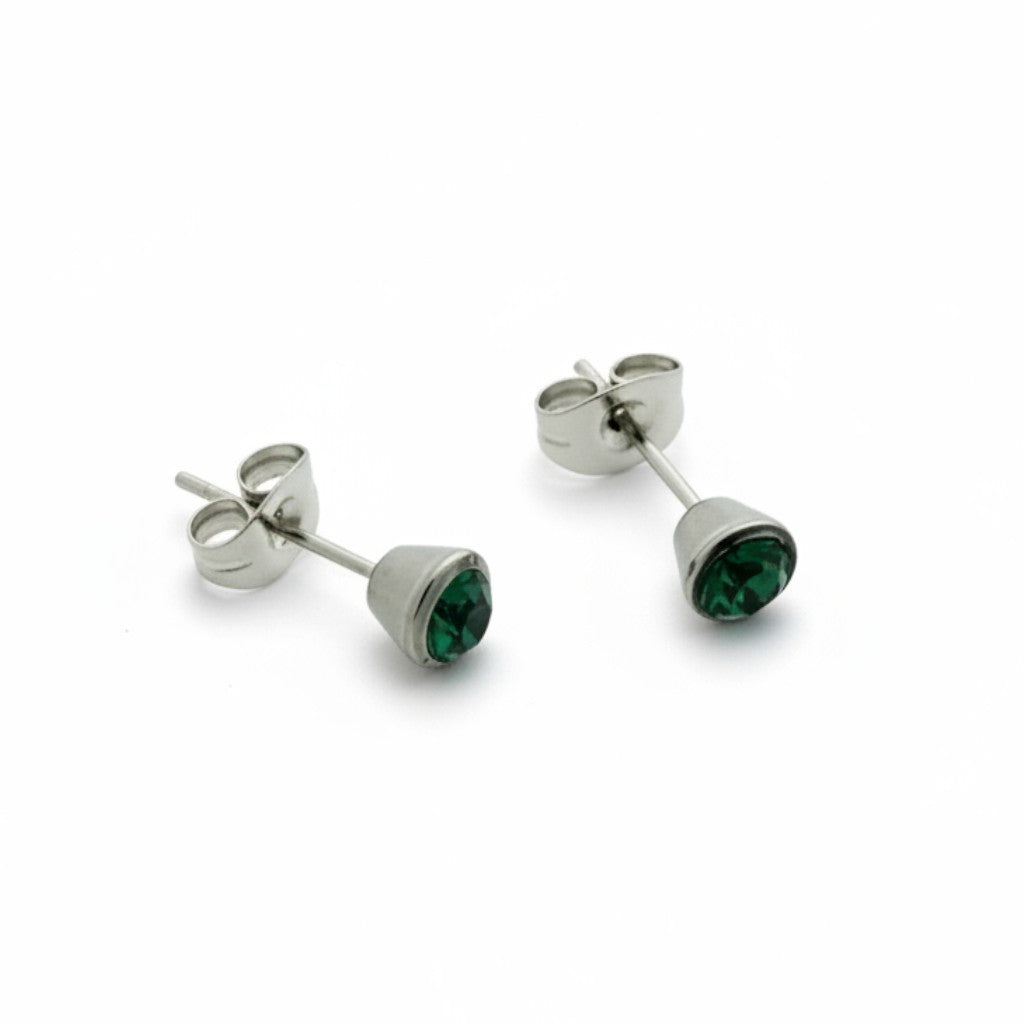 Boucles d'oreilles en acier cristal vert