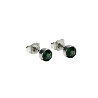Oorstekers – Staal Kristal Donker Groen Zilverkleur (5mm)