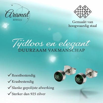 Oorstekers – Staal Kristal Donker Groen Zilverkleur (5mm)