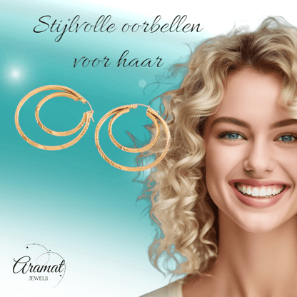 Grote 2 - in - 1 oorringen – 45 mm - goudkleurig RVS - oor6402 - 65010 - Oorringen kopen# - 45mm - alles - cadeau