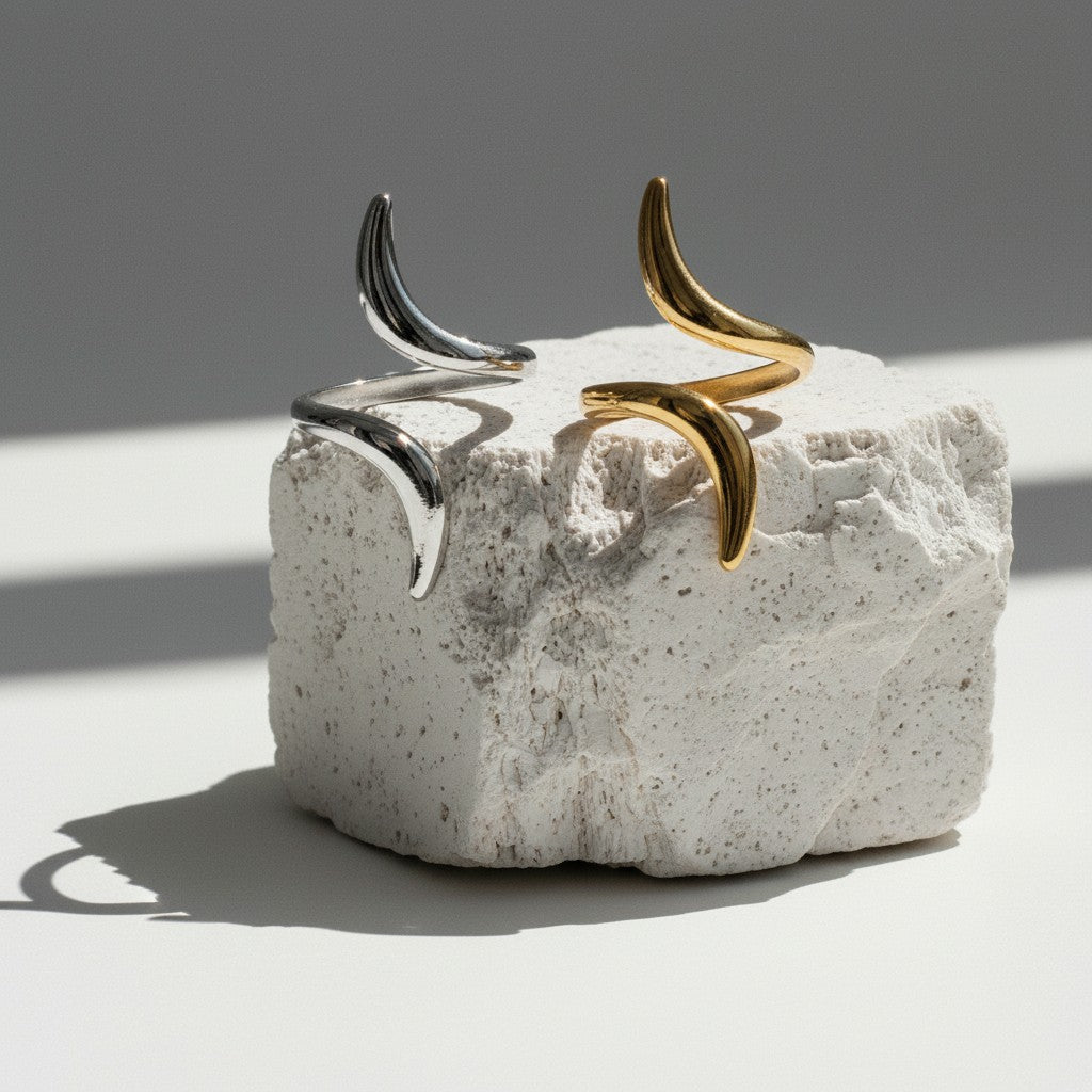 Grote Brede One Size Ring RVS met Lijnen Design (32 mm) - Aramat Jewels - Ringen - cadeautip