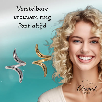 Grote Brede One Size Ring RVS met Lijnen Design (32 mm) - Aramat Jewels - Ringen - cadeautip