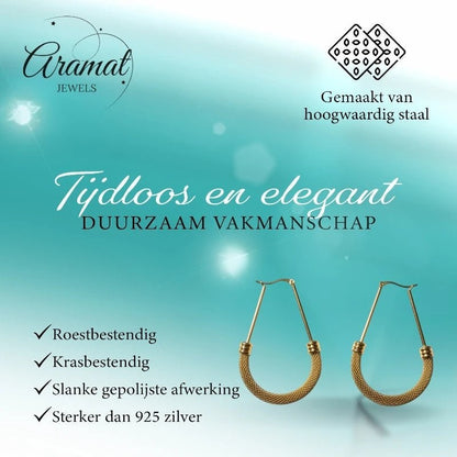 Grote Ovale Oorringen Goudkleurig RVS met Mesh Schakel (58 mm) - Aramat Jewels - Oorringen - cadeautip
