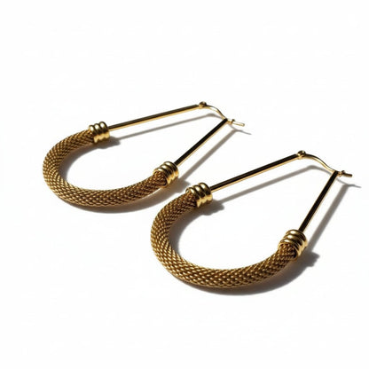 Grote Ovale Oorringen Goudkleurig RVS met Mesh Schakel (58 mm) - Aramat Jewels - Oorringen - cadeautip