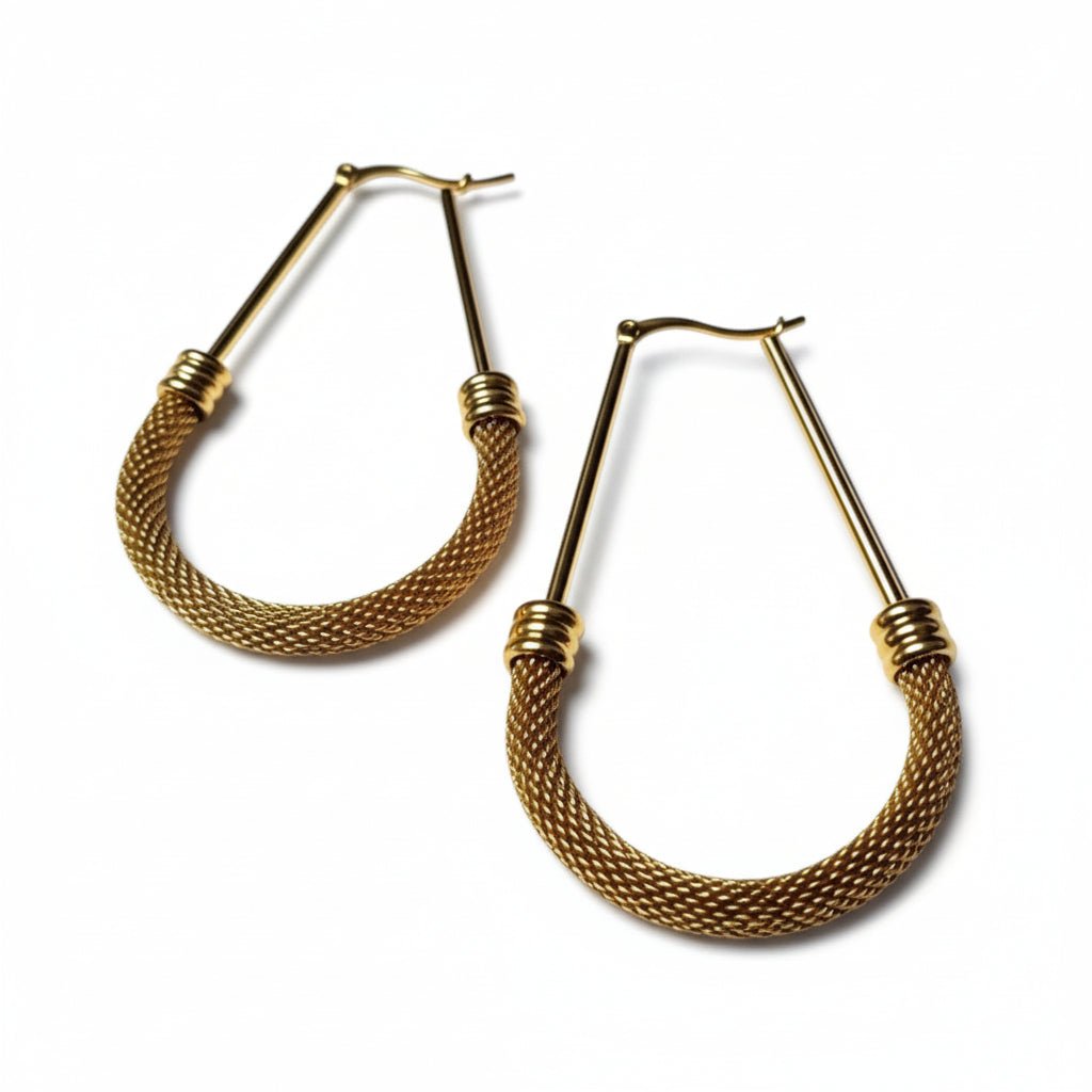 Grote Ovale Oorringen Goudkleurig RVS met Mesh Schakel (58 mm) - Aramat Jewels - Oorringen - cadeautip