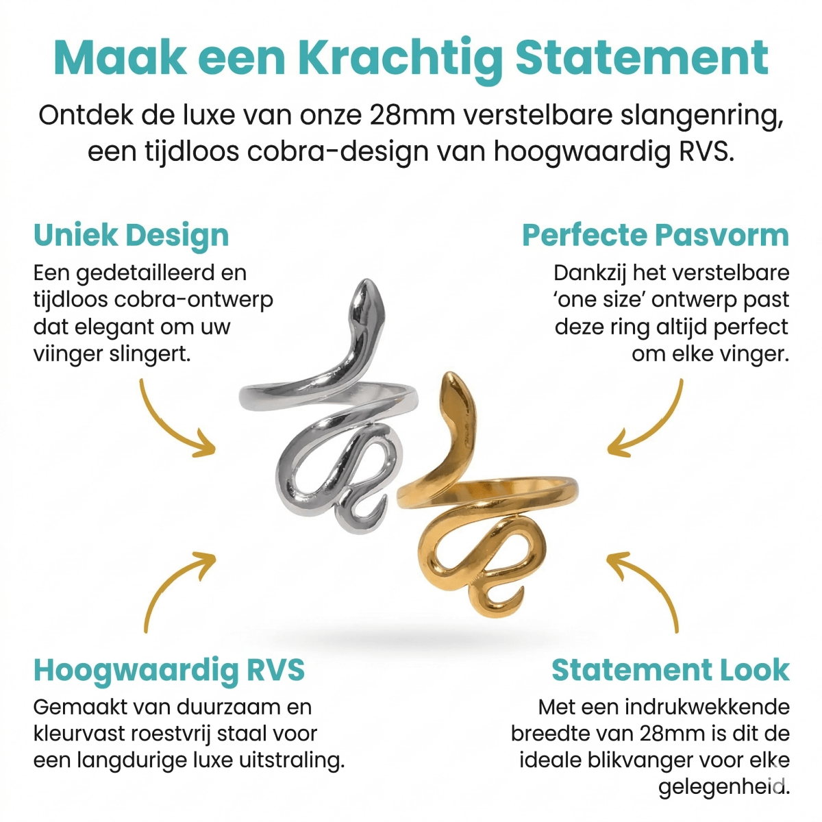 Grote Verstelbare Slangenring van RVS - 28mm Statement Ring - Aramat Jewels - Ringen - cadeautip