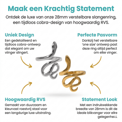 Grote Verstelbare Slangenring van RVS - 28mm Statement Ring - Aramat Jewels - Ringen - cadeautip
