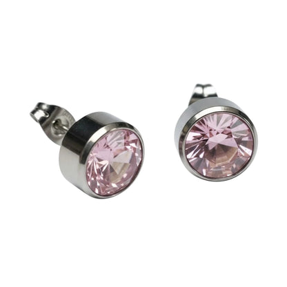Oorstekers – Staal Kristal Roze Zilverkleur (10mm)