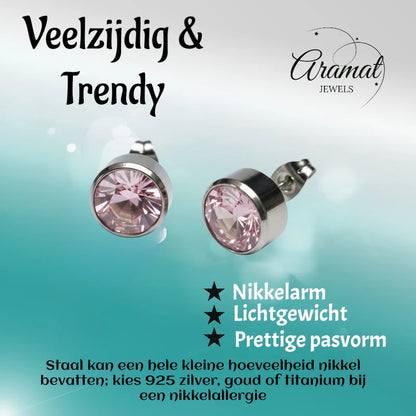 Oorstekers – Staal Kristal Roze Zilverkleur (10mm)