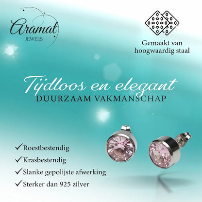 Oorstekers – Staal Kristal Roze Zilverkleur (10mm)