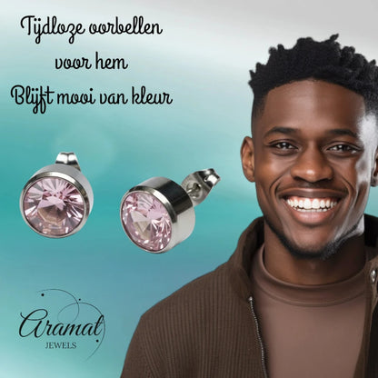 Oorstekers – Staal Kristal Roze Zilverkleur (10mm)