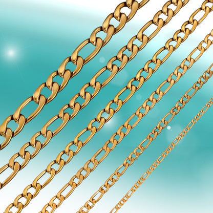 Chaîne Figaro en acier inoxydable couleur or 50-60 cm - Chaîne à maillons classiques