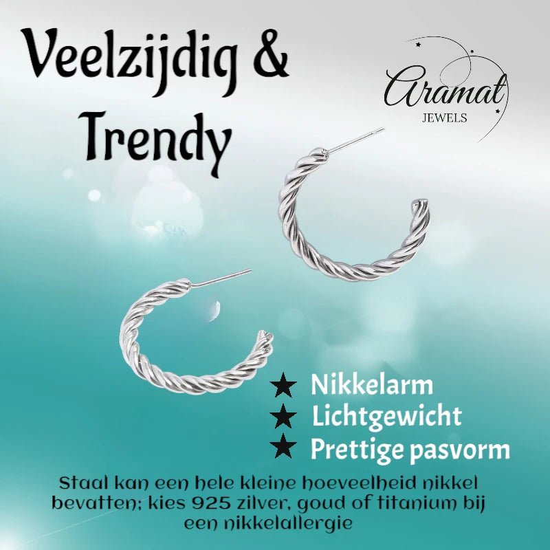 Halve Oorringen RVS Gedraaid Zilverkleurig - oor6383 - 22973 - Oorbellen kopen# - 30mm - alles - cadeau