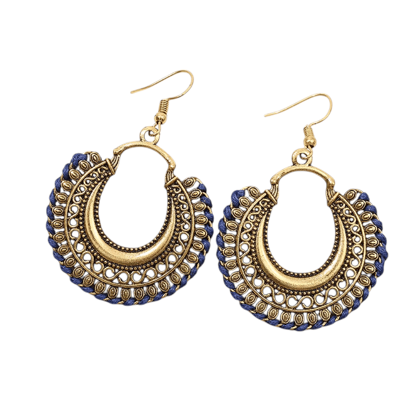 Handgemaakte Boho Oorhangers – Donkerblauw Touw – 60x40mm - oor2975 - Oorhangers kopen# - 60mm - alles - blauw