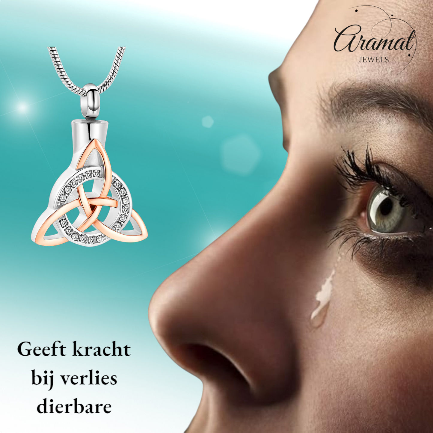 Keltische as-hanger staal triquetra met kristal