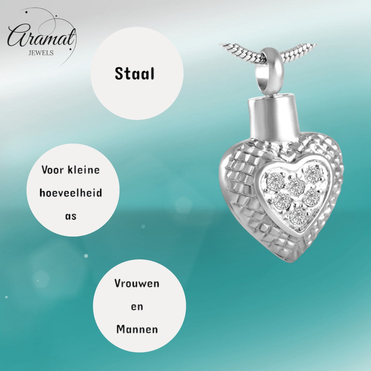 Hart ashanger met ruitjes en zirkonia – zilverkleur - Aramat Jewels - Gedenkhangers - cadeautip