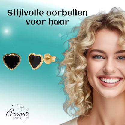Hartjes Oorbellen In Roestvrij Staal Met Emaille - Aramat Jewels - Oorbellen - cadeautip