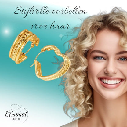 Hartjes Oorringen RVS Goudkleurig – 25x22mm – Schakelmotief - oor6308 - 657116 - Oorringen kopen# - 25mm - alles - cadeau