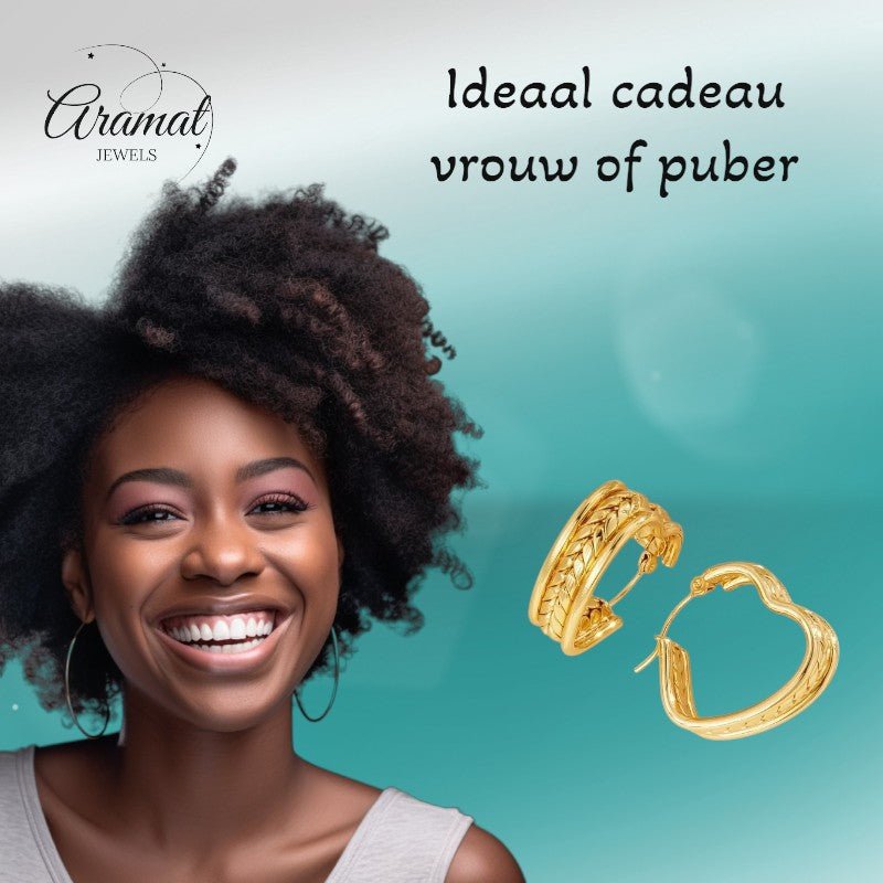 Hartjes Oorringen RVS Goudkleurig – 25x22mm – Schakelmotief - oor6308 - 657116 - Oorringen kopen# - 25mm - alles - cadeau