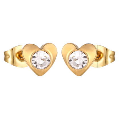 Hartjes oorstekers goudkleur – transparant kristal 8mm - Aramat Jewels - Oorbellen - cadeautip