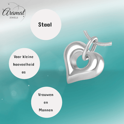 Hartvormig as sieraad met open detail – staal - Aramat Jewels - Gedenkhangers - cadeautip