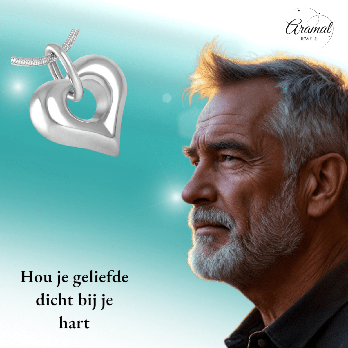 Hartvormig as sieraad met open detail – staal - Aramat Jewels - Gedenkhangers - cadeautip