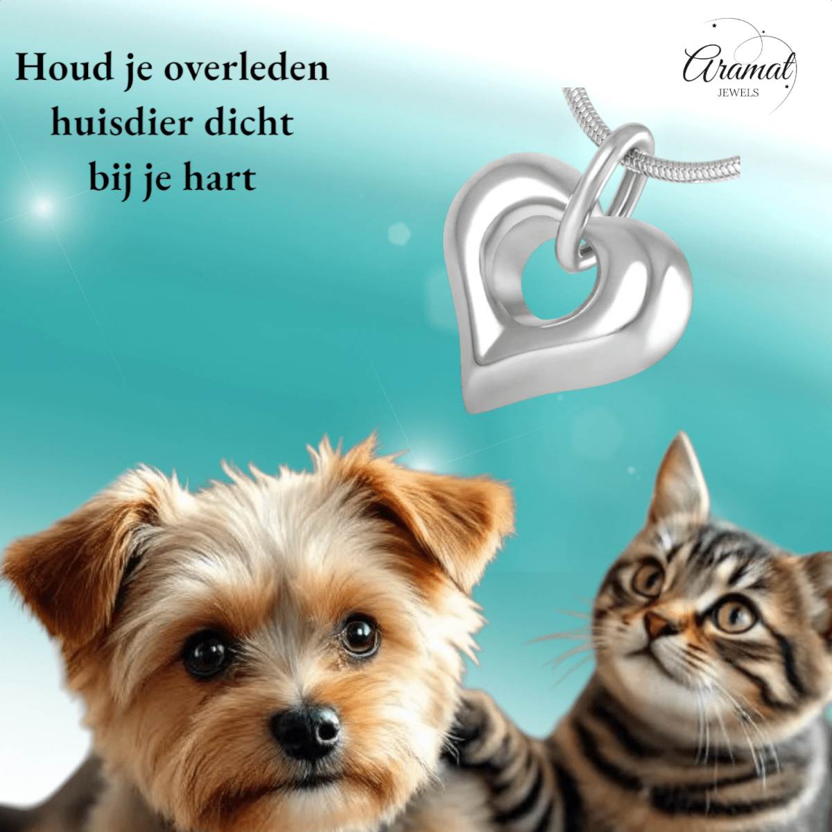 Hartvormig as sieraad met open detail – staal - Aramat Jewels - Gedenkhangers - cadeautip