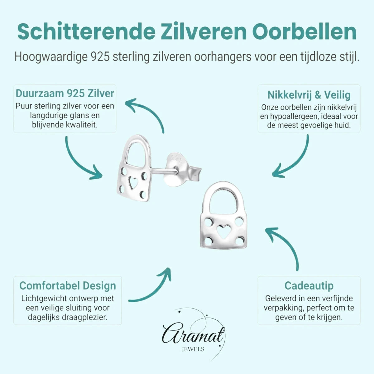 Hartvormige Zilveren Oorbellen - Aramat Jewels - Oorbellen - cadeautip
