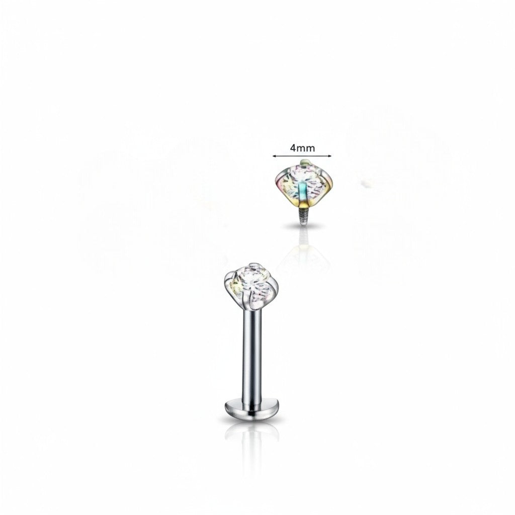 Piercing tragus-hélix – Couleur argent – ​​Zircone AB (4 mm) 