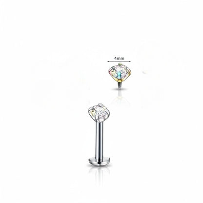 Piercing tragus-hélix – Couleur argent – ​​Zircone AB (4 mm) 