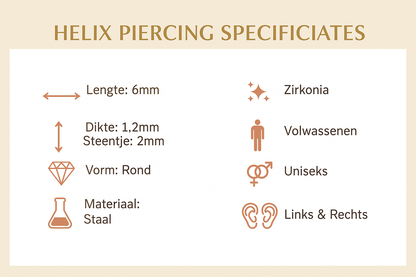 Piercing hélix-tragus en zircone couleur or, 6 mm x 1,2 mm