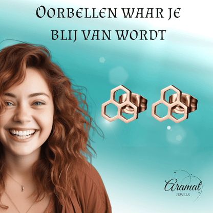 Honingraat oorbellen rosékleur – 8 mm - oor4244 - Oorbellen kopen# - 8mm - alles - cadeau